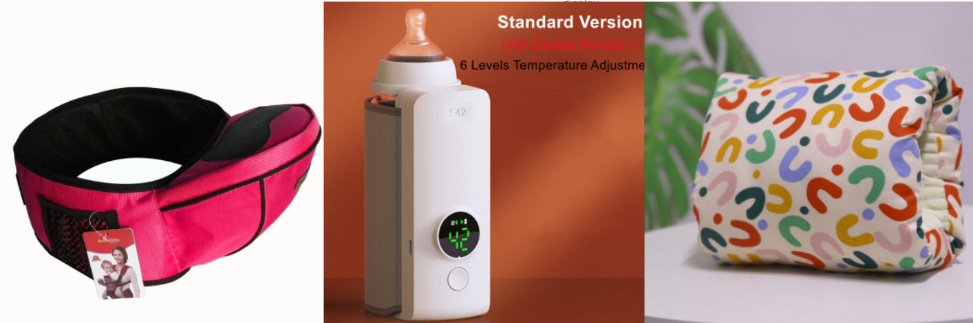 Parent Travel Saver Bundle – Portable Bottle Warmer & Hip Seat Carrier + Free Gift
