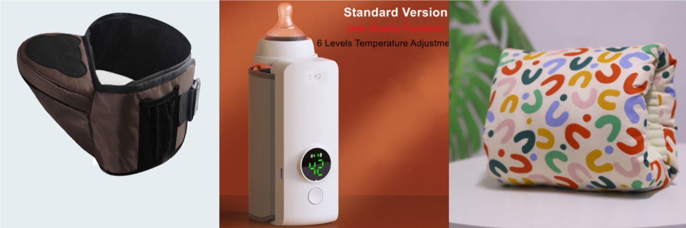 Parent Travel Saver Bundle – Portable Bottle Warmer & Hip Seat Carrier + Free Gift