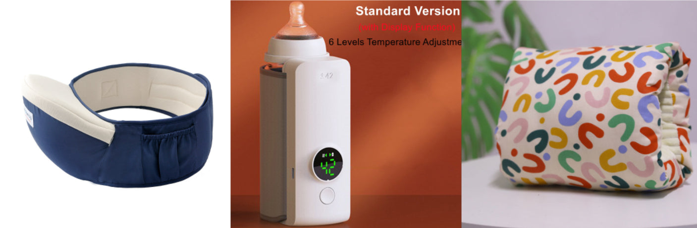 Parent Travel Saver Bundle – Portable Bottle Warmer & Hip Seat Carrier + Free Gift