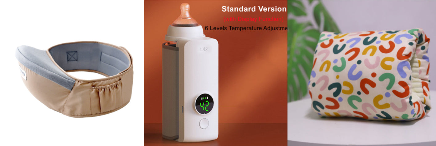 Parent Travel Saver Bundle – Portable Bottle Warmer & Hip Seat Carrier + Free Gift