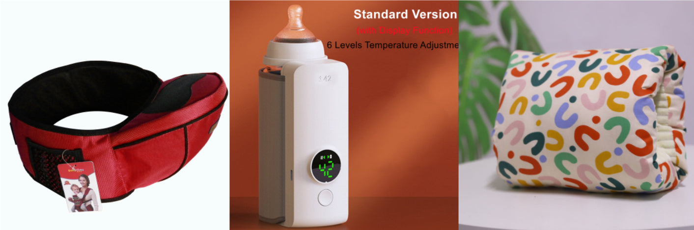 Parent Travel Saver Bundle – Portable Bottle Warmer & Hip Seat Carrier + Free Gift